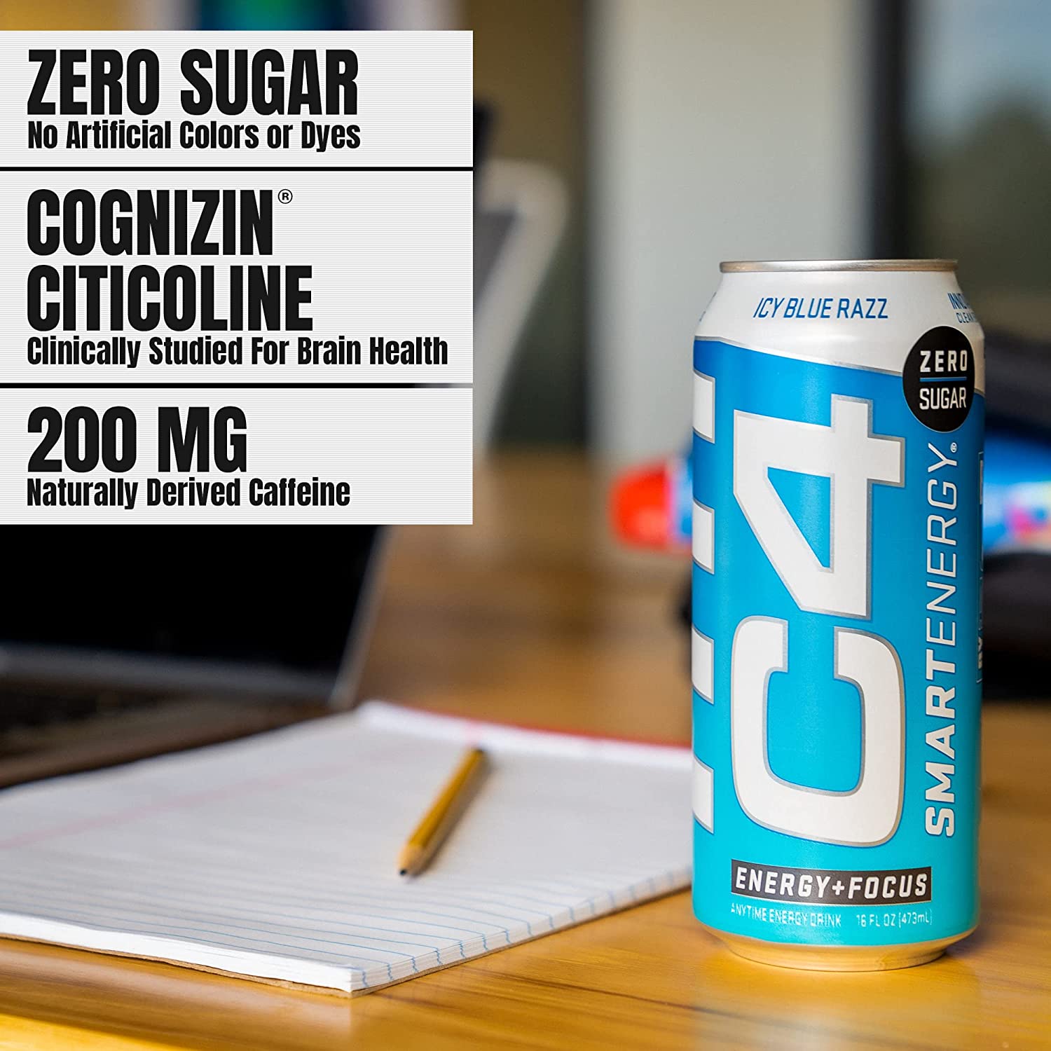 C4 Smart Energy Drink - Sugar Free Performance Fuel & Nootropic Brain Booster， Coffee Substitute or Alternative | Peach Mango Nectar 16 Oz - 12 Pack - Image 4